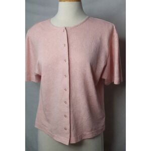 Vintage Pastel Pink Blouse Floral Knit Button Soft Girl Cottagecore Top 90s M